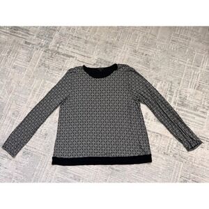 J.Jill Wearever Collection Black White Geometric Print Long Sleeve‎ Top L